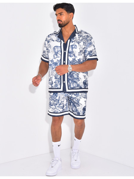 Ensemble short et chemise à motifs paysage