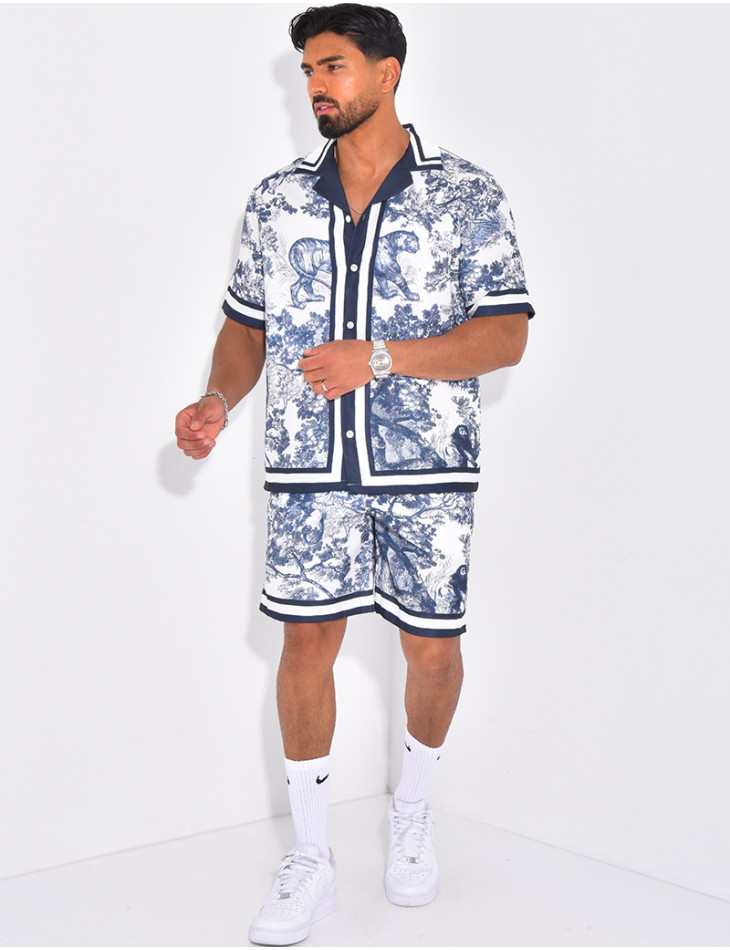 Ensemble short et chemise à motifs paysage