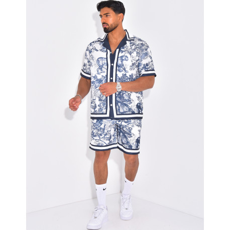 Ensemble short et chemise à motifs paysage