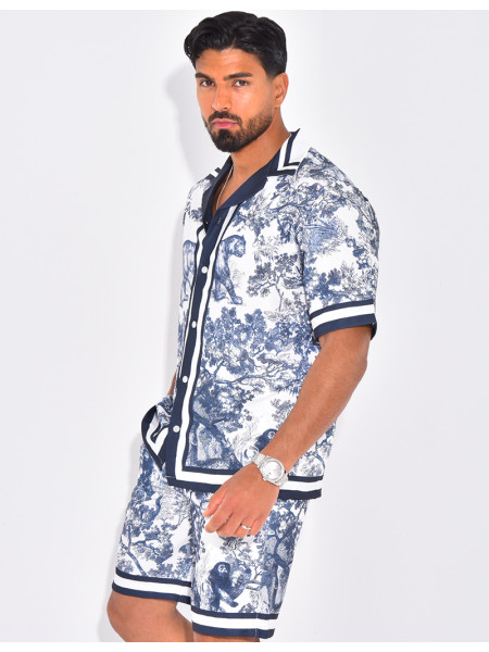 Ensemble short et chemise à motifs paysage