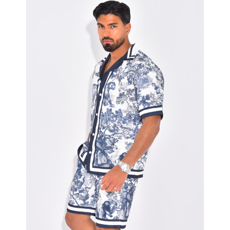 Ensemble short et chemise à motifs paysage