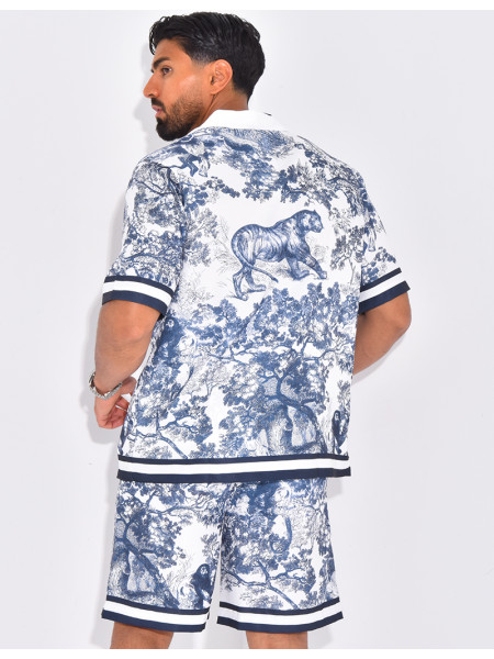 Ensemble short et chemise à motifs paysage