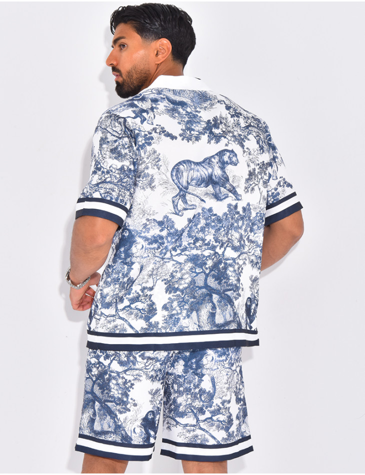 Ensemble short et chemise à motifs paysage