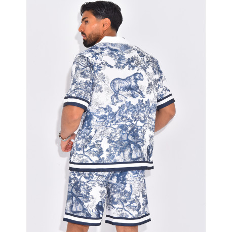 Ensemble short et chemise à motifs paysage