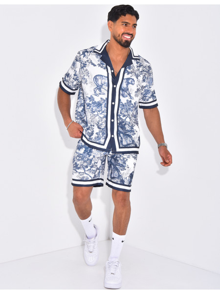 Ensemble short et chemise à motifs paysage