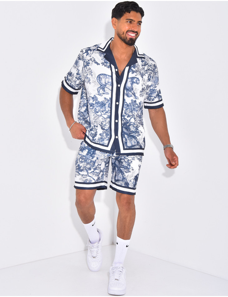 Ensemble short et chemise à motifs paysage