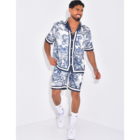 Ensemble short et chemise à motifs paysage