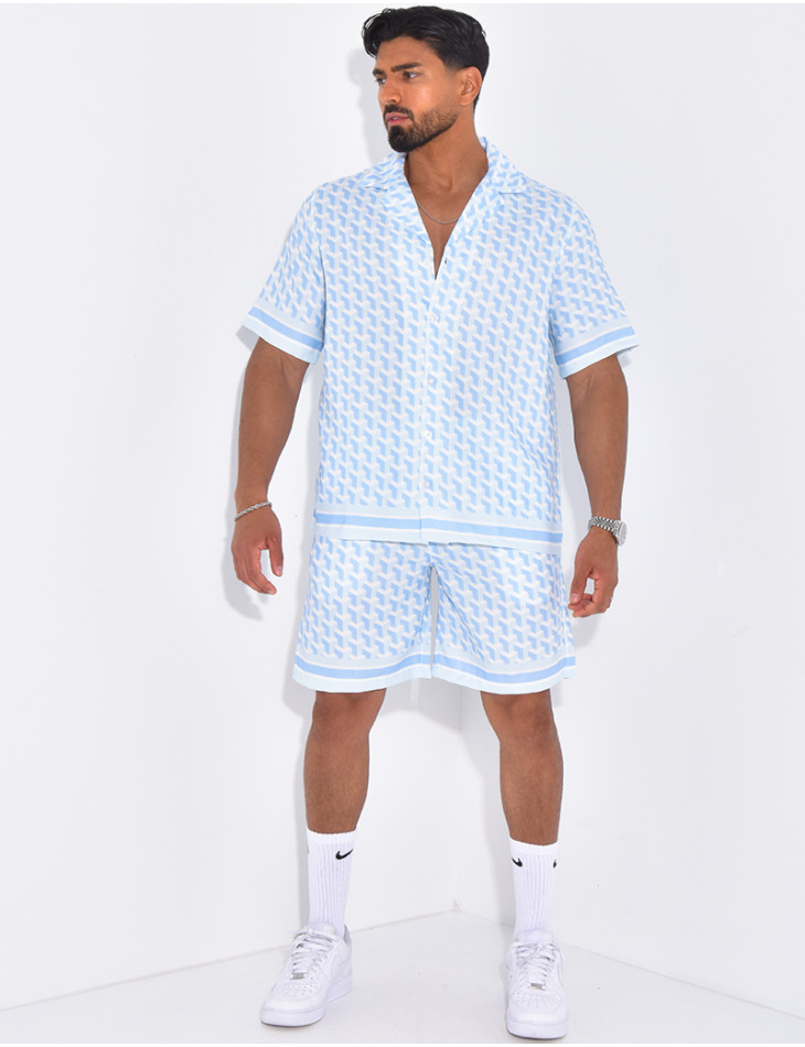 Ensemble short et chemise à motifs géométriques