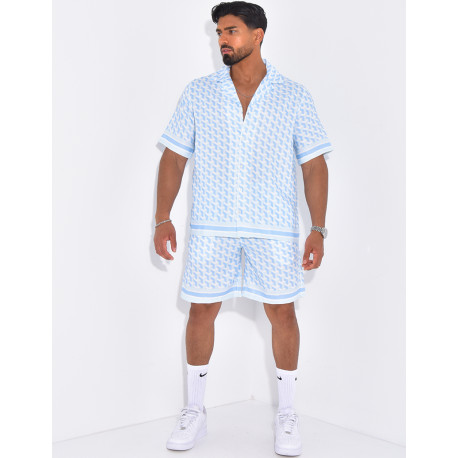 Ensemble short et chemise à motifs géométriques