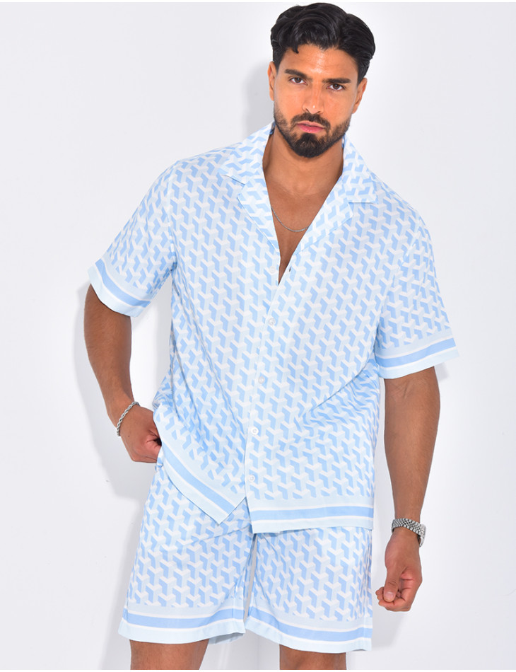 Ensemble short et chemise à motifs géométriques