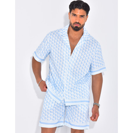 Ensemble short et chemise à motifs géométriques