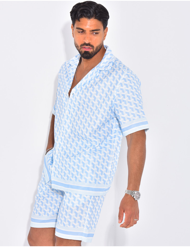 Ensemble short et chemise à motifs géométriques