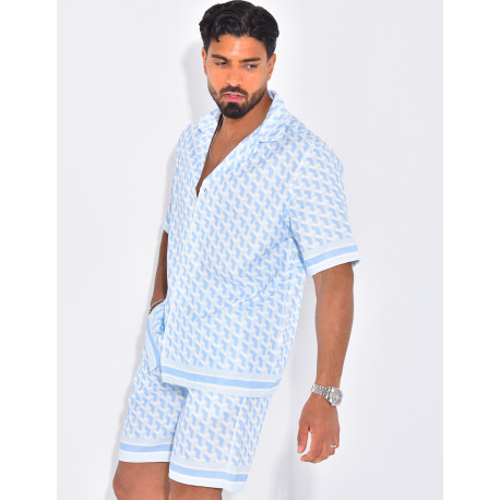 Ensemble short et chemise à motifs géométriques