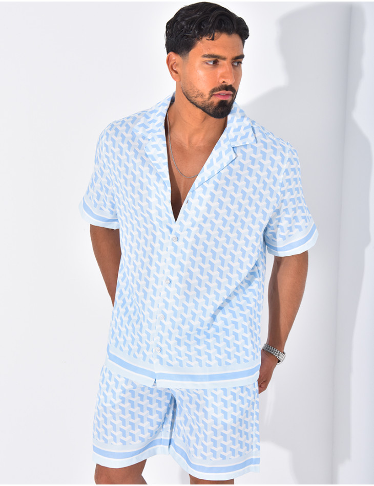 Ensemble short et chemise à motifs géométriques