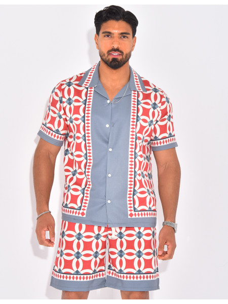 Ensemble short et chemise à motifs