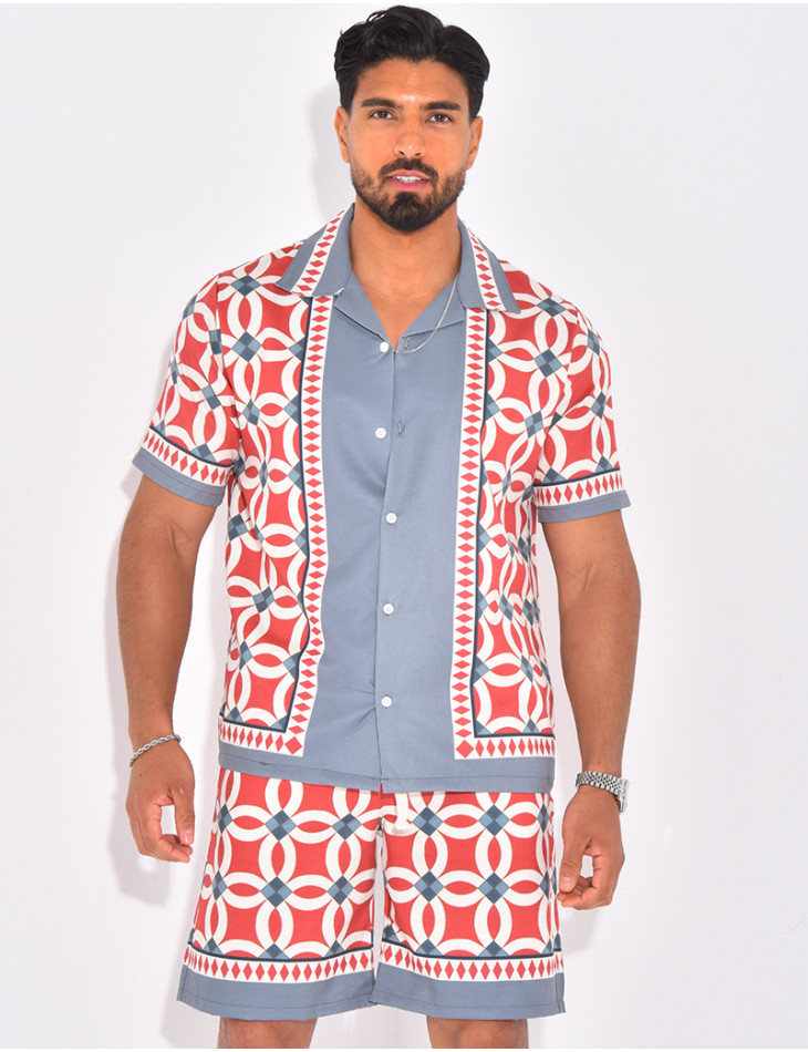 Ensemble short et chemise à motifs
