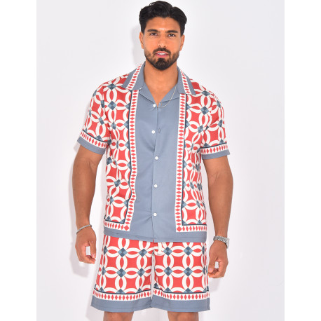 Ensemble short et chemise à motifs