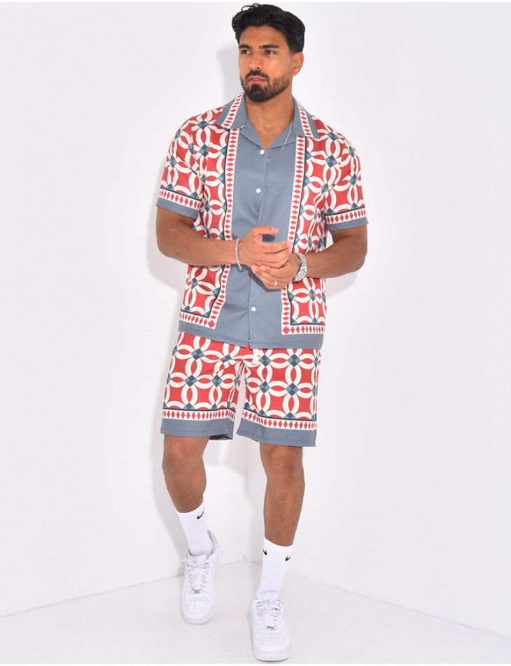 Ensemble short et chemise à motifs