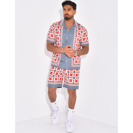 Ensemble short et chemise à motifs