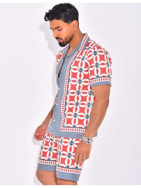 Ensemble short et chemise à motifs