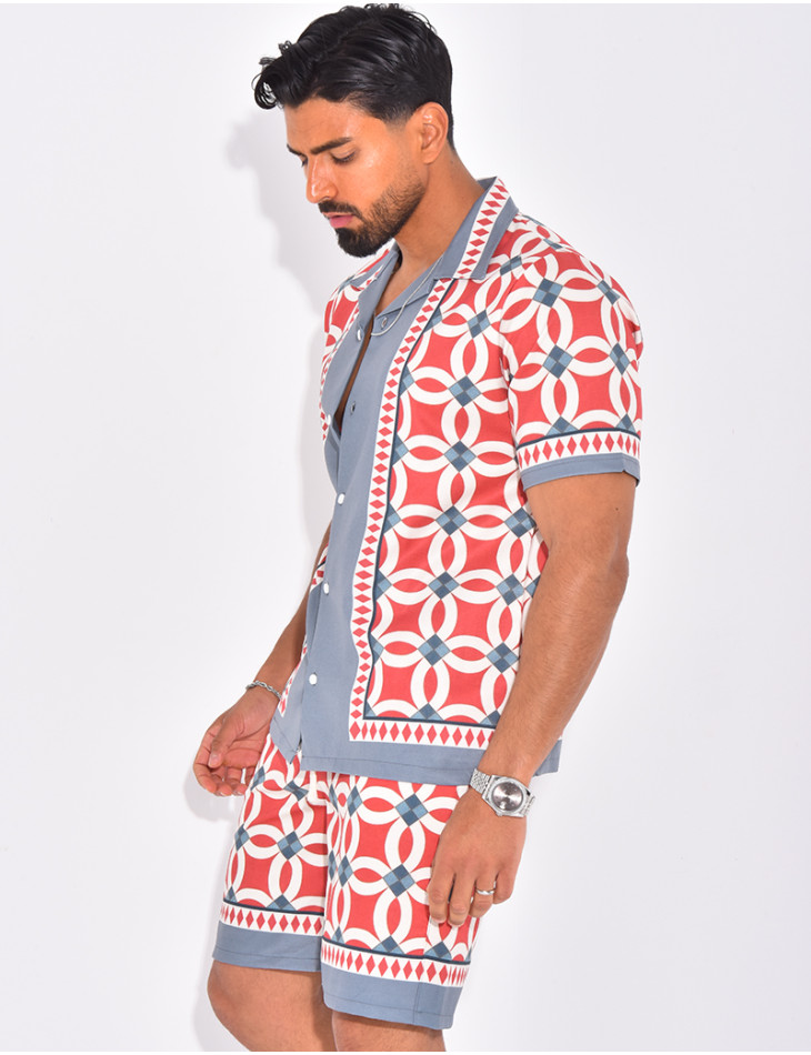 Ensemble short et chemise à motifs
