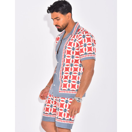 Ensemble short et chemise à motifs