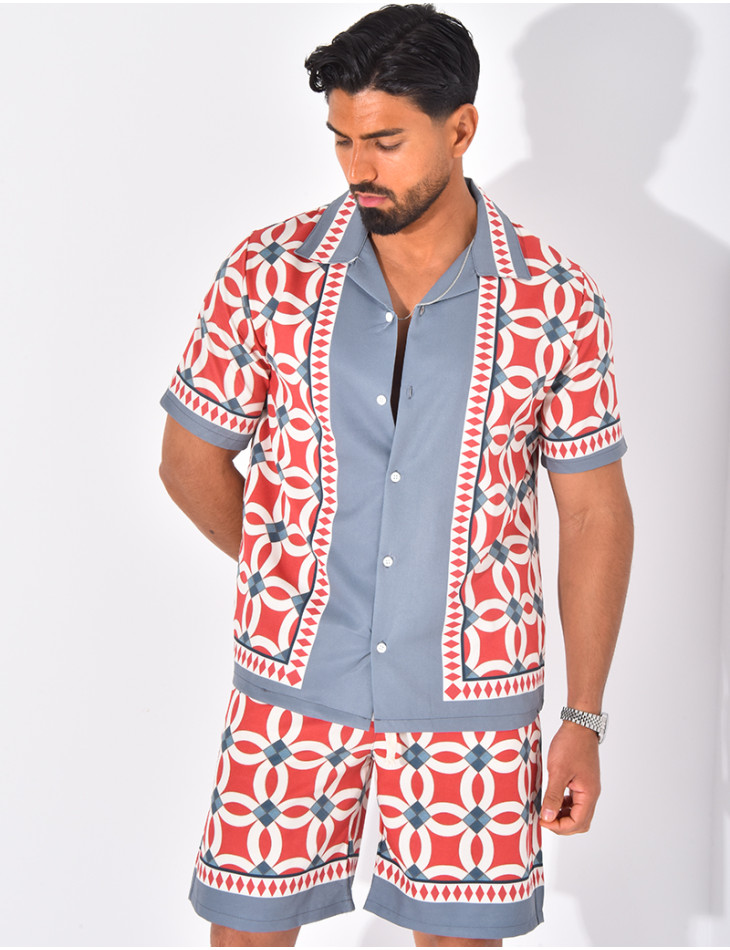 Ensemble short et chemise à motifs