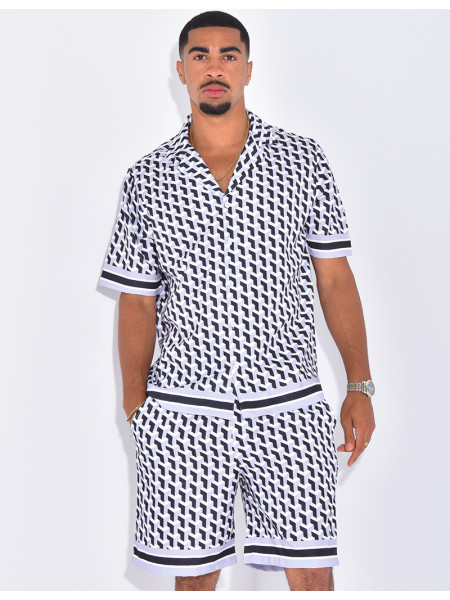 Ensemble short et chemise à motifs géométriques