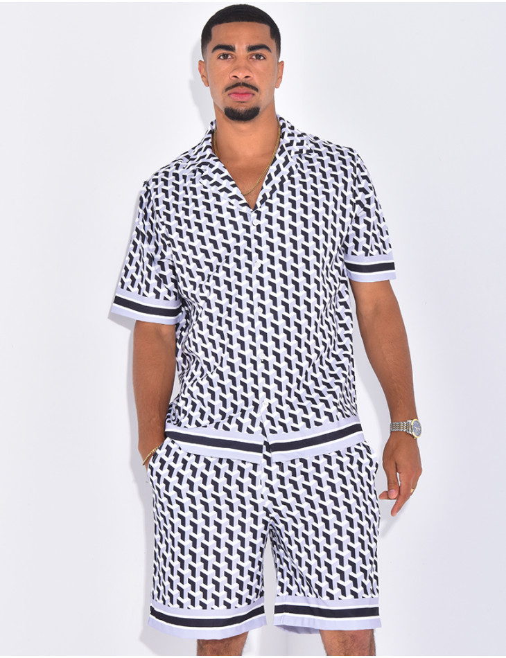 Ensemble short et chemise à motifs géométriques