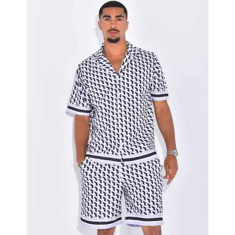 Ensemble short et chemise à motifs géométriques