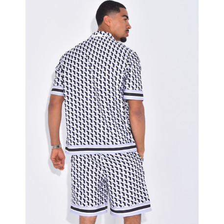 Ensemble short et chemise à motifs géométriques