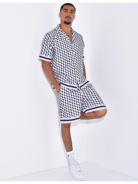 Ensemble short et chemise à motifs géométriques