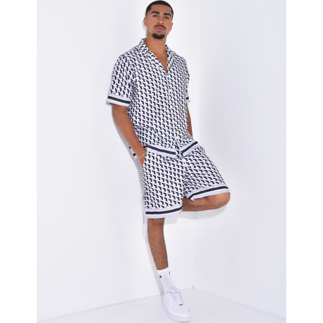 Ensemble short et chemise à motifs géométriques