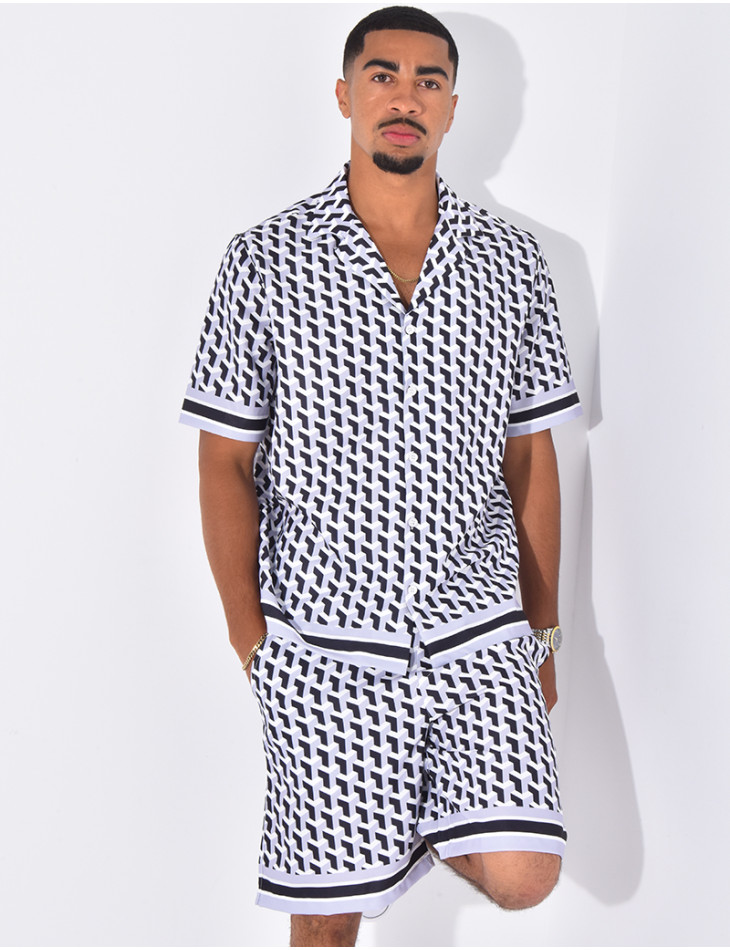 Ensemble short et chemise à motifs géométriques