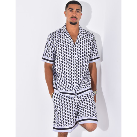 Ensemble short et chemise à motifs géométriques