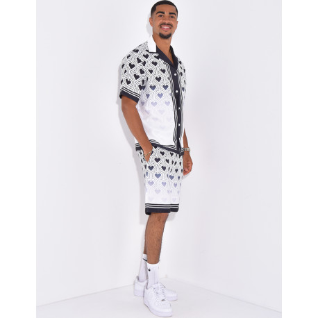 Ensemble short et chemise à motifs coeurs