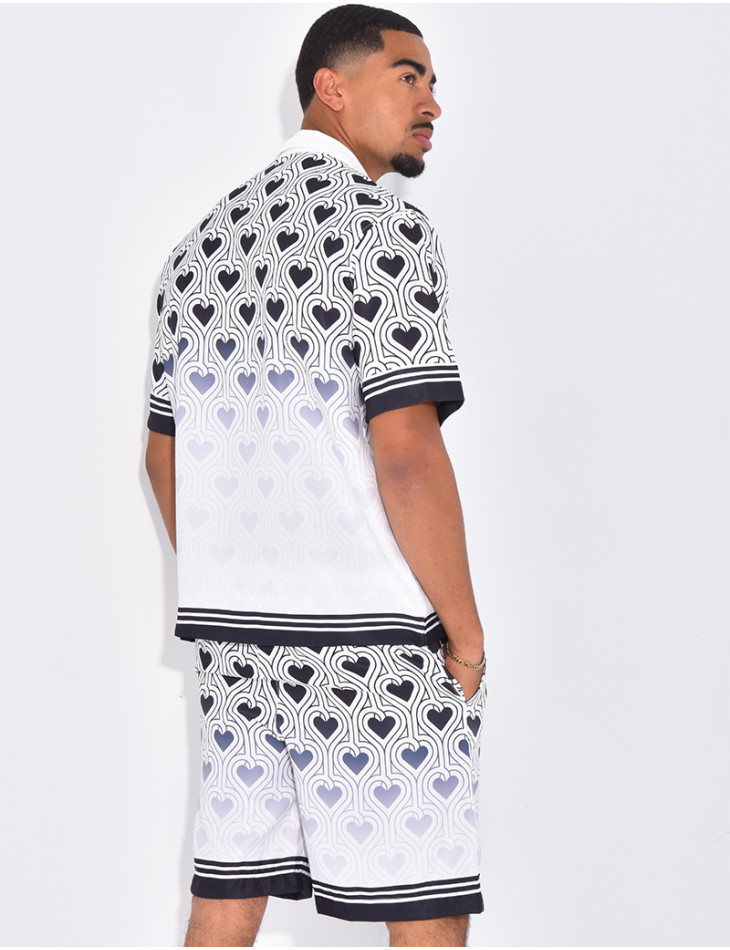 Ensemble short et chemise à motifs coeurs