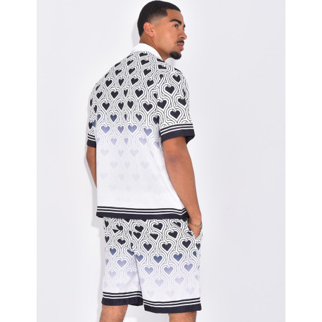 Ensemble short et chemise à motifs coeurs