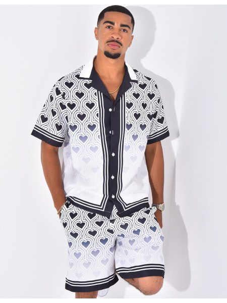 Ensemble short et chemise à motifs coeurs