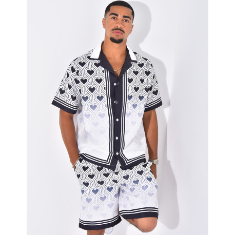 Ensemble short et chemise à motifs coeurs