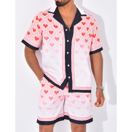 Ensemble short et chemise à motifs coeurs