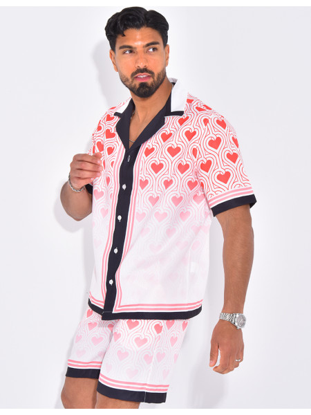 Ensemble short et chemise à motifs coeurs