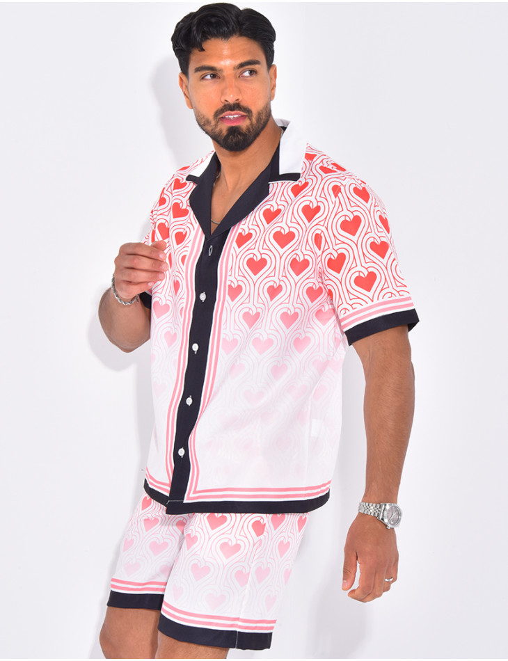 Ensemble short et chemise à motifs coeurs