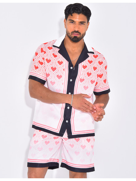 Ensemble short et chemise à motifs coeurs