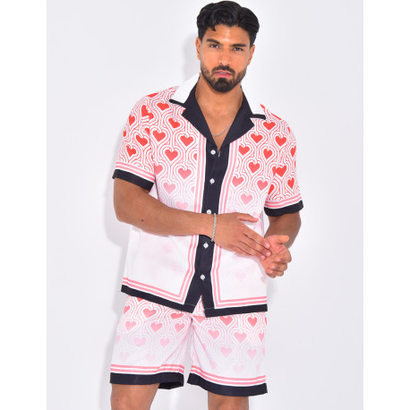 Ensemble short et chemise à motifs coeurs