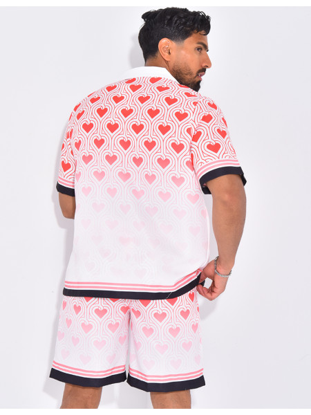 Ensemble short et chemise à motifs coeurs