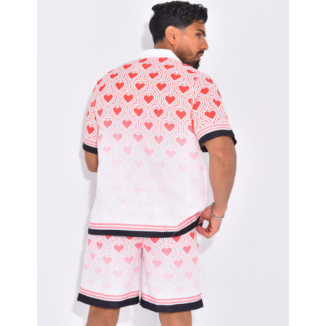 Ensemble short et chemise à motifs coeurs