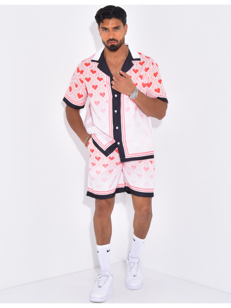 Ensemble short et chemise à motifs coeurs