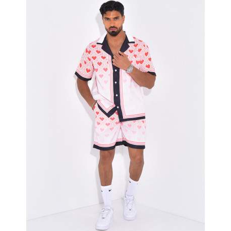 Ensemble short et chemise à motifs coeurs