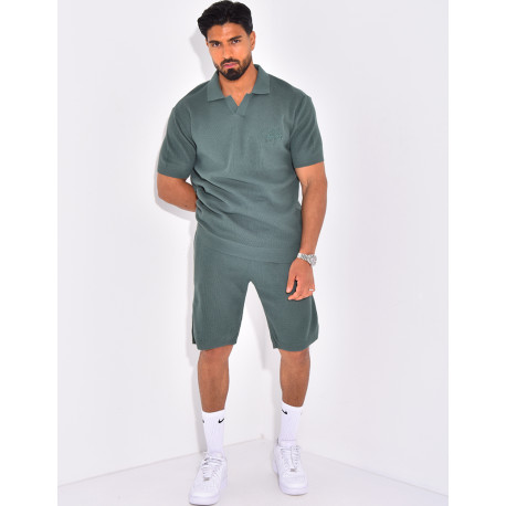 Ensemble nid d'abeille short et polo